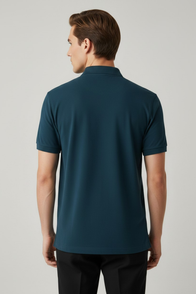 Men’s Dark Teal Blue Cotton Matty Half Sleeve Polo T-Shirt - Image 2