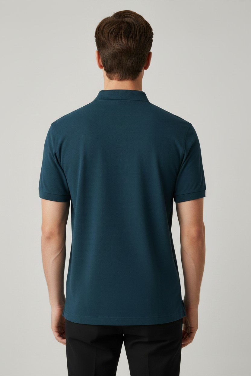 Men’s Dark Teal Blue Cotton Matty Half Sleeve Polo T-Shirt - Image 4