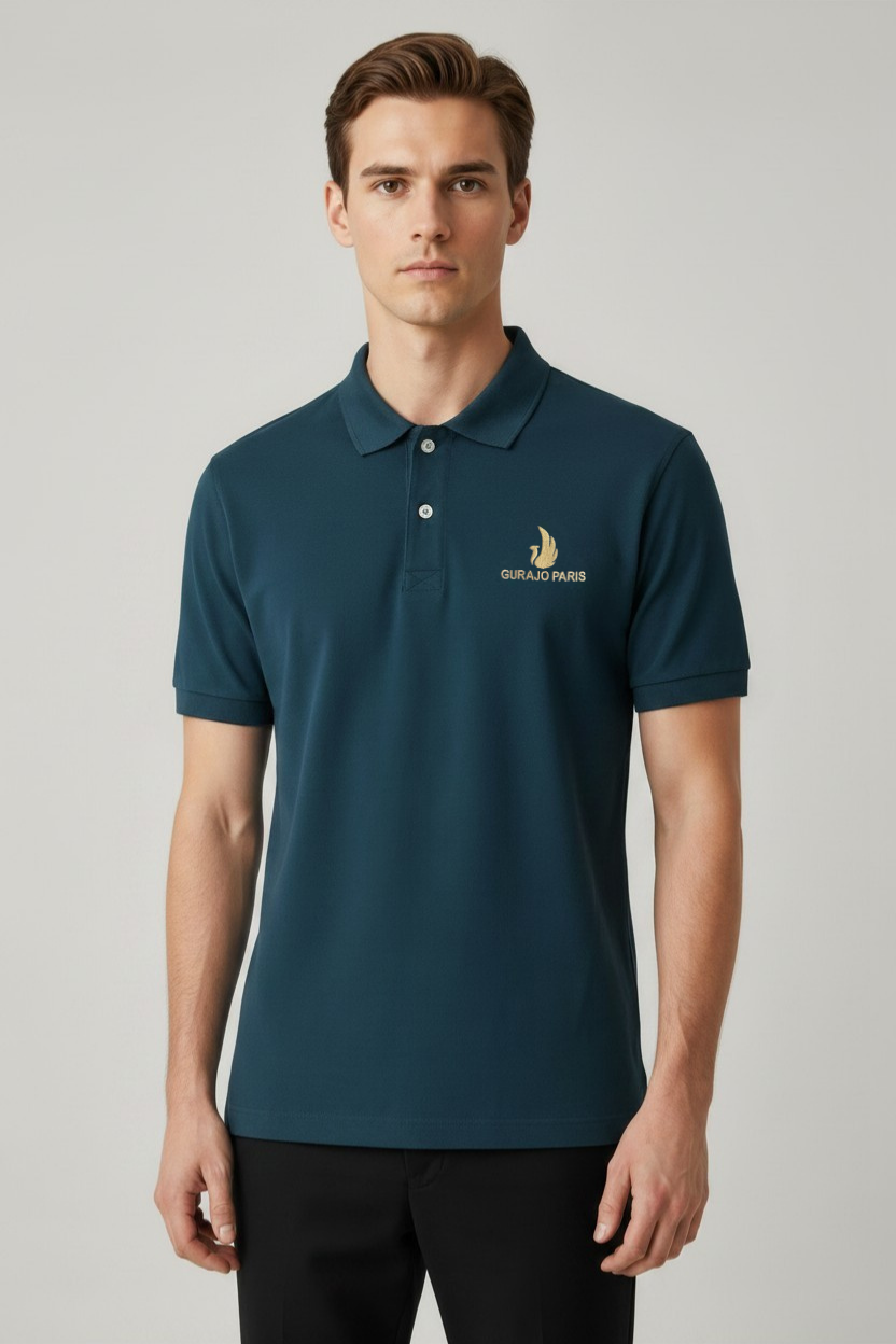 Men’s Dark Teal Blue Cotton Matty Half Sleeve Polo T-Shirt